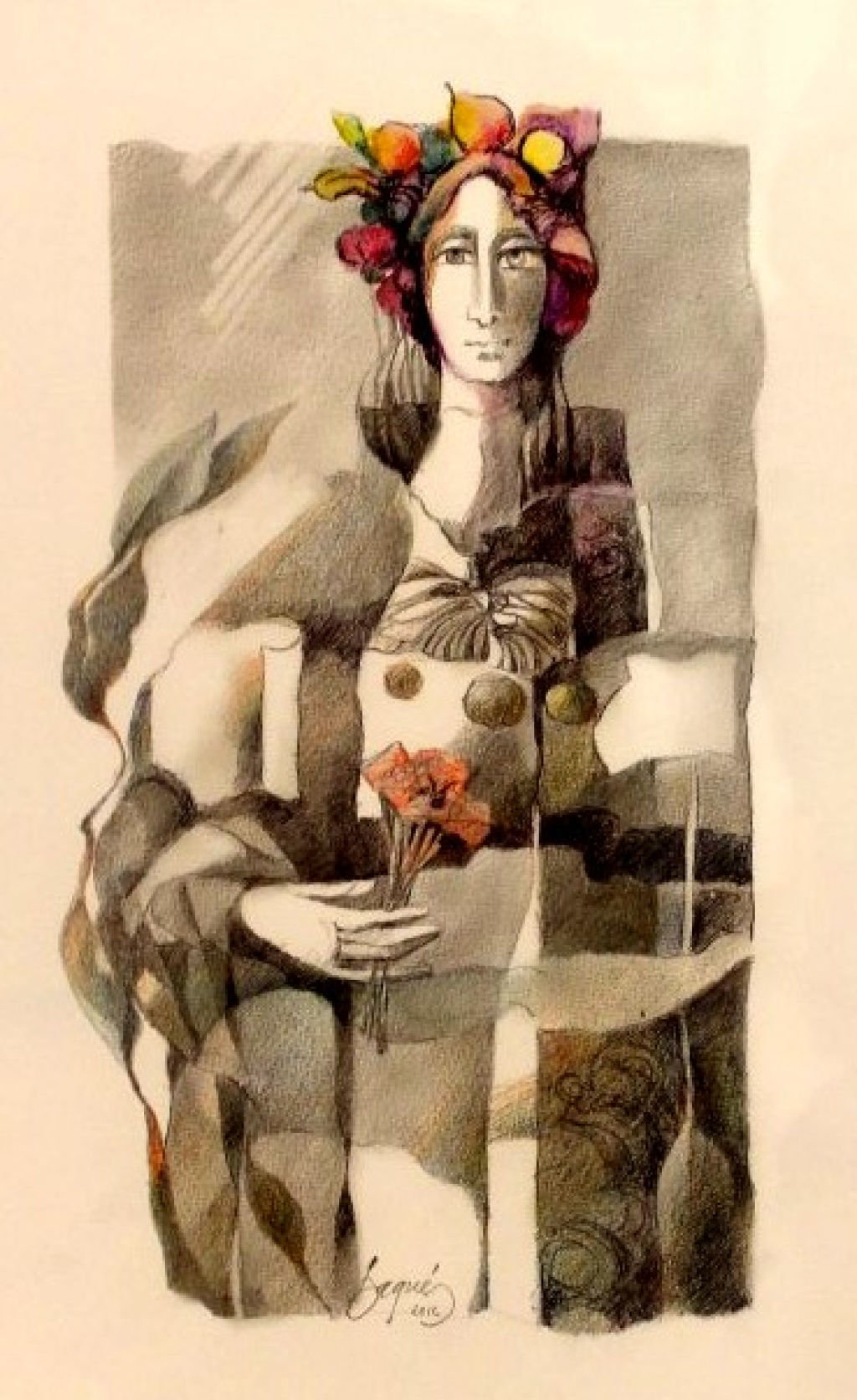 FIGURA AMB FLORS I FRUITES