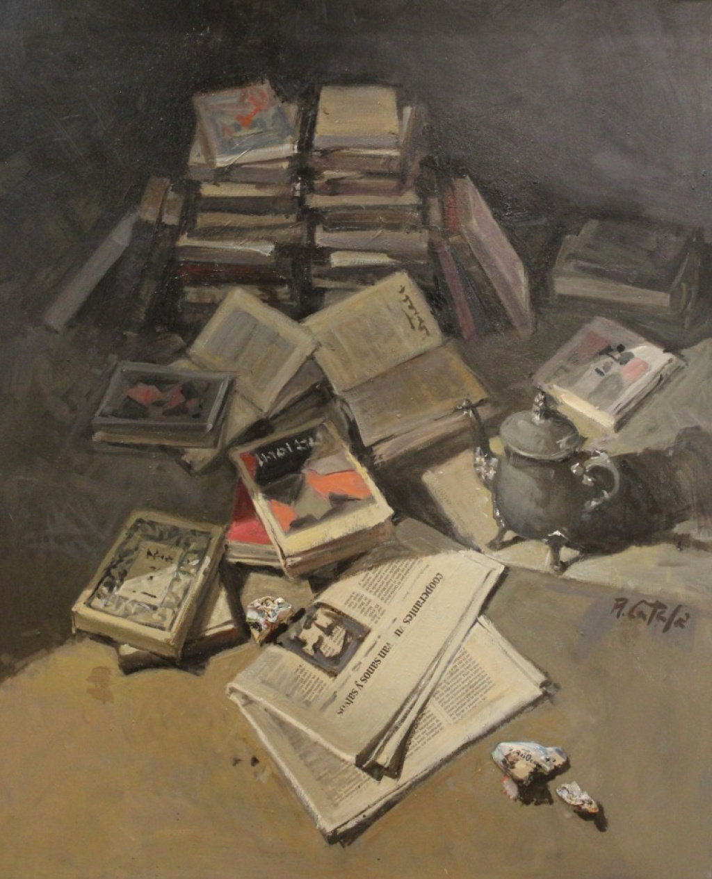 Books and teapot
