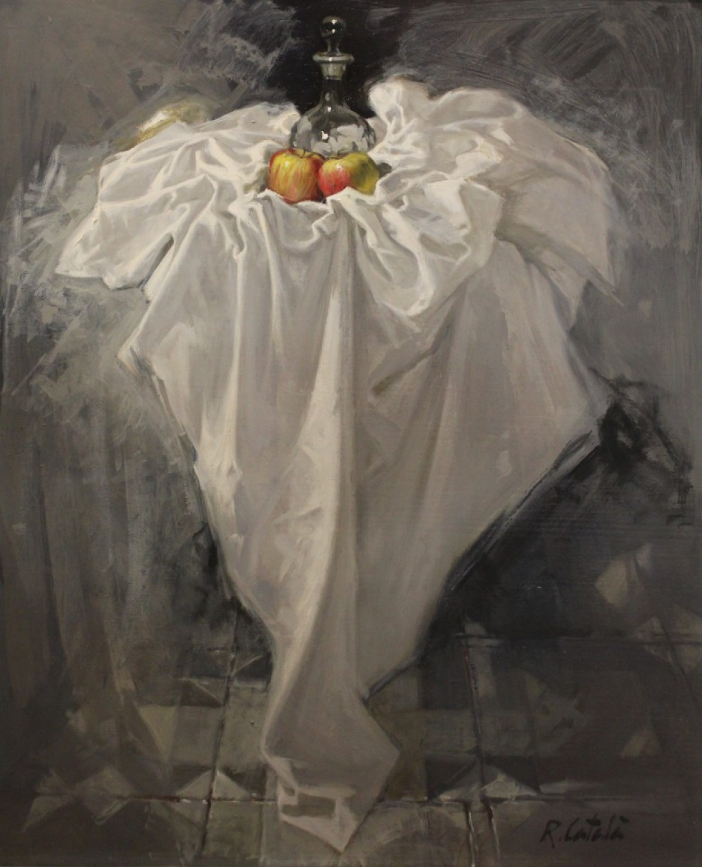 Glass and apples