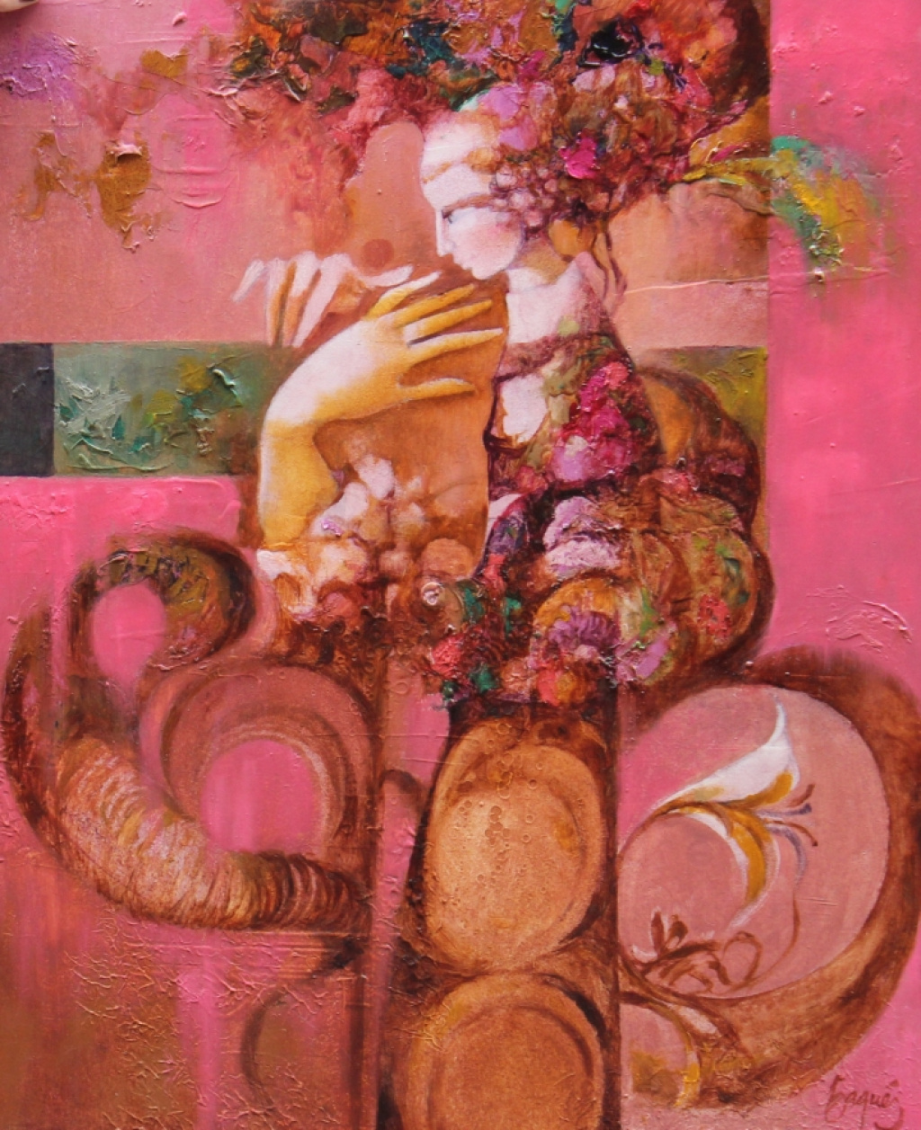 FIGURA SOBRE FONS ROSA